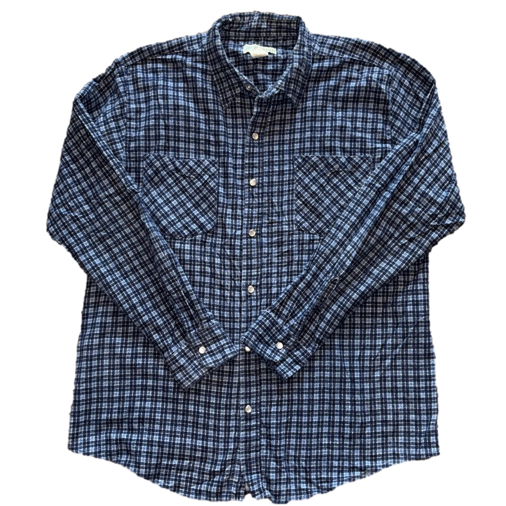 Vintage Haband Casual Joe Mens Large Blue Plaid Flannel Shirt